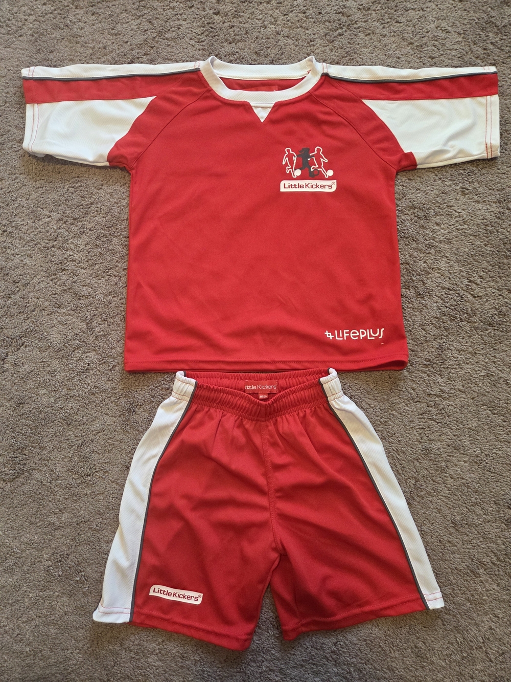 Little Kickers Soccer Jersey & Shorts Set Red White Kids Uniform Football Light